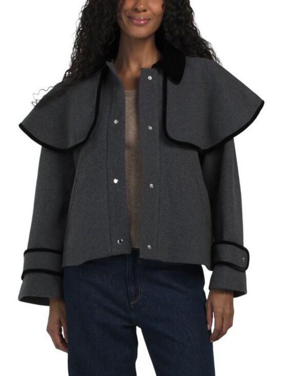Elie Tahari Jackets & Blazers - ELIE TAHARI Wool Blend Long Sleeve Collar Cape Overlay Button Down Coat